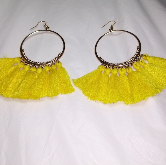 Jewelry - Yellow TASSEL HOOP EARRINGS